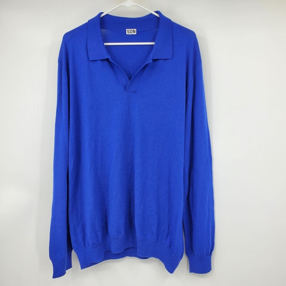 Son Of A Tailor 100% Merino Wool‎ V Neck Polo Collar Mens Sweater Quiet Luxury